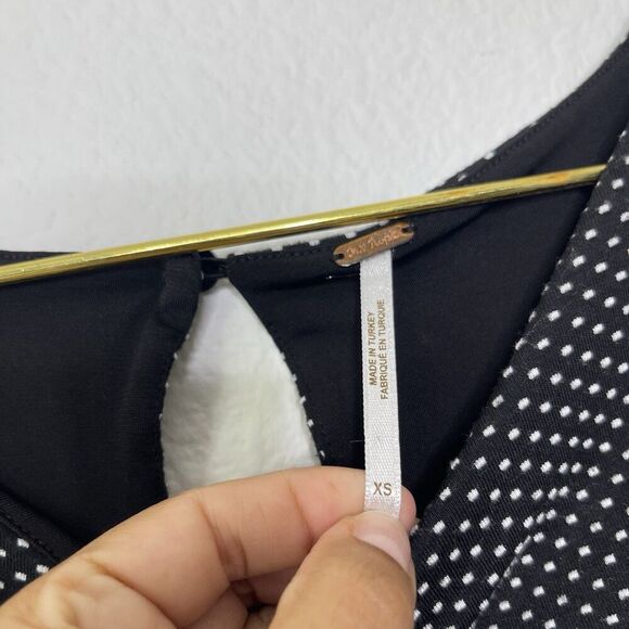 Free People Mini Dress XS Black Micro Dot Puff Sleeve Soft Goth Moody Romantic - Picture 4 of 12